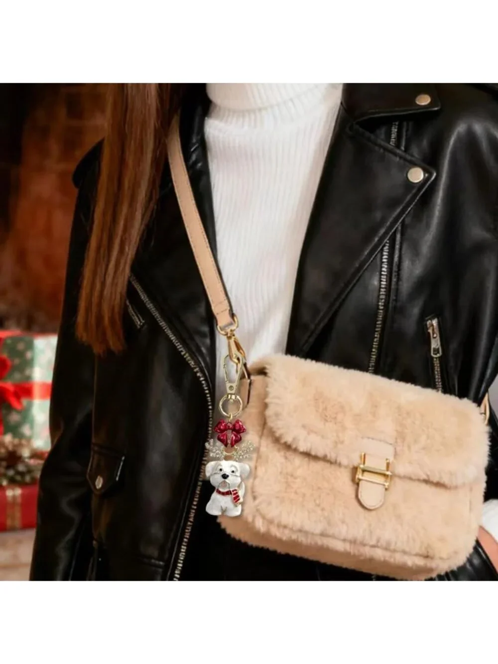 Cute Pink Christmas Tree Bag Charm for Handbags | Pet Accessory | Holiday Decor